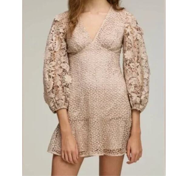 French Connection Lace Sequin Dress Womens Size 4 Gold V Neck NWT Cocktail - Picture 2 of 12